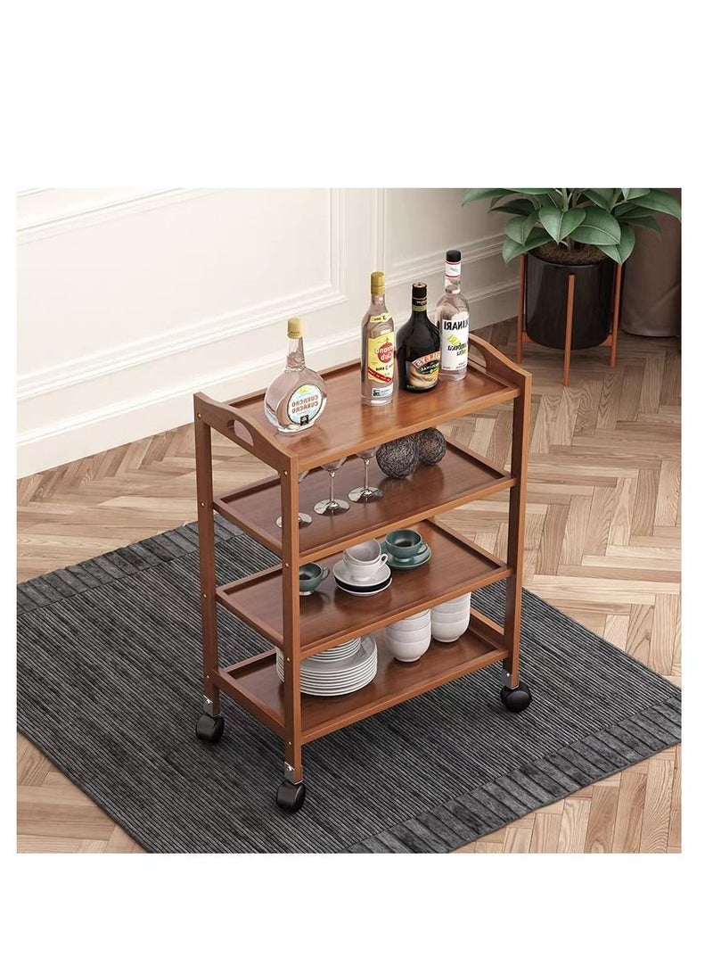 FFD Bamboo Trolley Bar Serving Carts Mobile Kitchen Serving Trolley Utility Trolley Organizer Rack Island Cart with Rotating Wheels