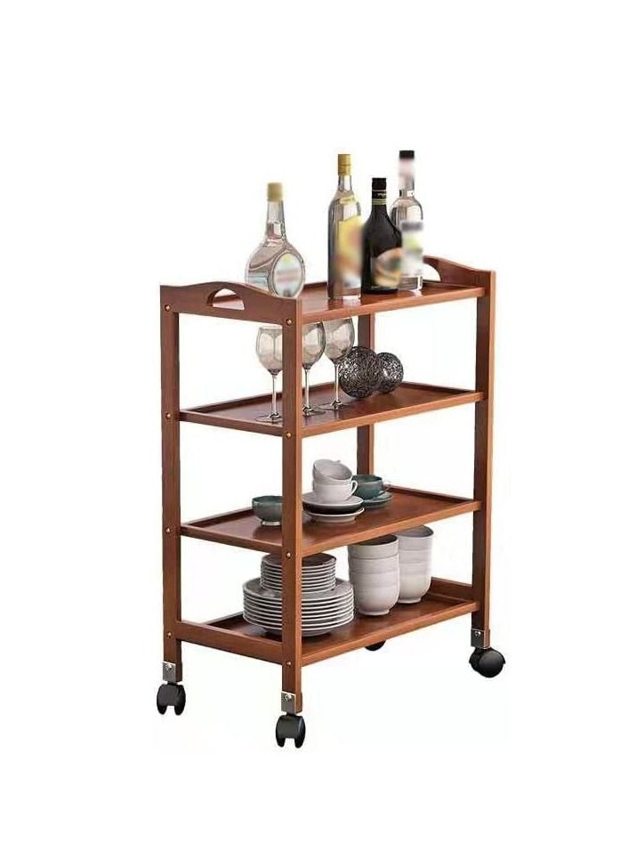 FFD Bamboo Trolley Bar Serving Carts Mobile Kitchen Serving Trolley Utility Trolley Organizer Rack Island Cart with Rotating Wheels