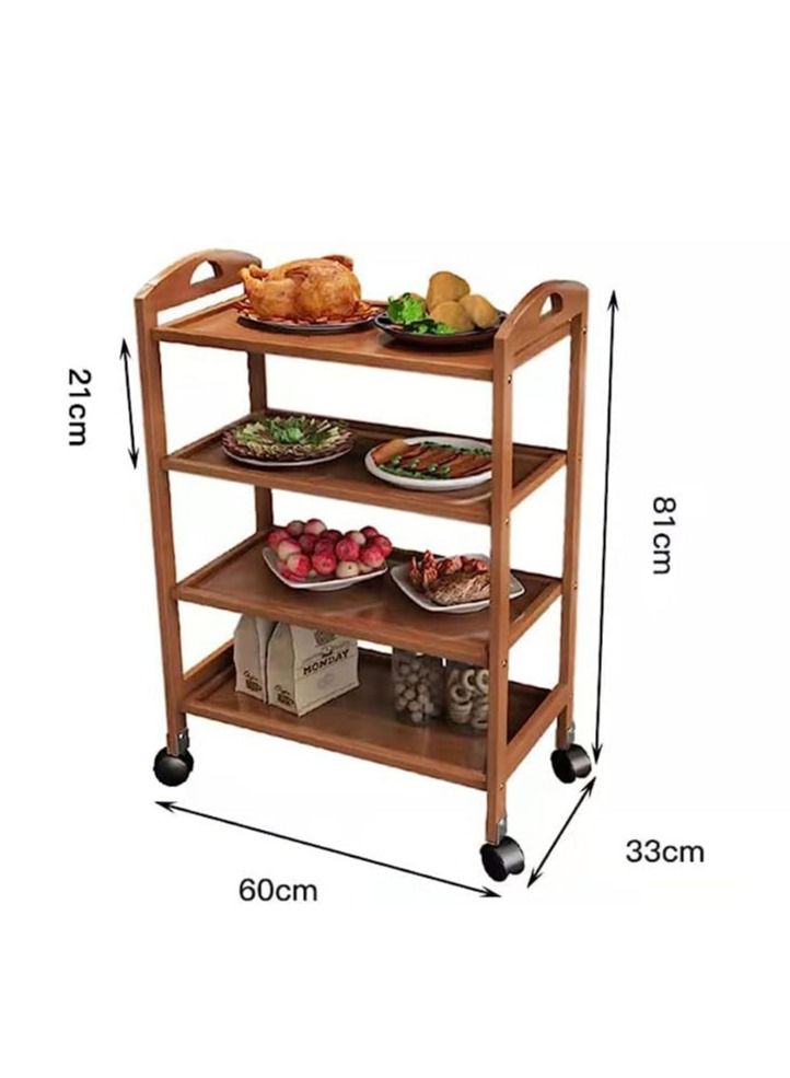 FFD Bamboo Trolley Bar Serving Carts Mobile Kitchen Serving Trolley Utility Trolley Organizer Rack Island Cart with Rotating Wheels