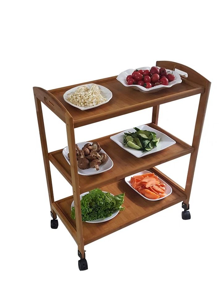 FFD Bamboo Kitchen Trolley Kitchen Storage Rack Serving Trolley Island Cart with Rotating Wheels Storage Shelf Rack with Wheels Storage Trolley Storage Shelf