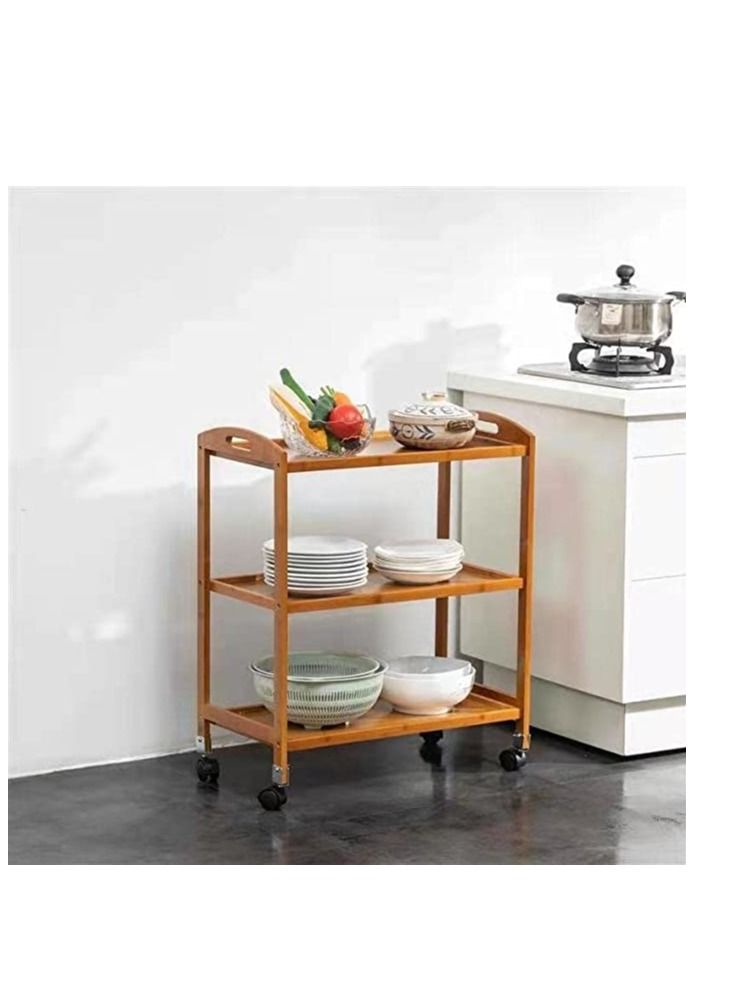 FFD Bamboo Kitchen Trolley Kitchen Storage Rack Serving Trolley Island Cart with Rotating Wheels Storage Shelf Rack with Wheels Storage Trolley Storage Shelf