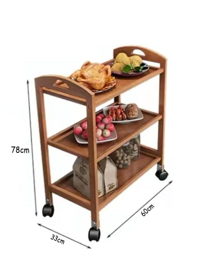 FFD Bamboo Kitchen Trolley Kitchen Storage Rack Serving Trolley Island Cart with Rotating Wheels Storage Shelf Rack with Wheels Storage Trolley Storage Shelf