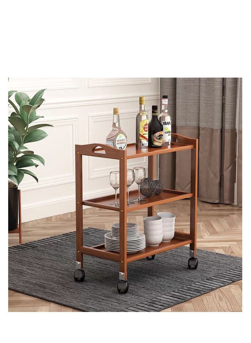 FFD Bamboo Kitchen Trolley Kitchen Storage Rack Serving Trolley Island Cart with Rotating Wheels Storage Shelf Rack with Wheels Storage Trolley Storage Shelf