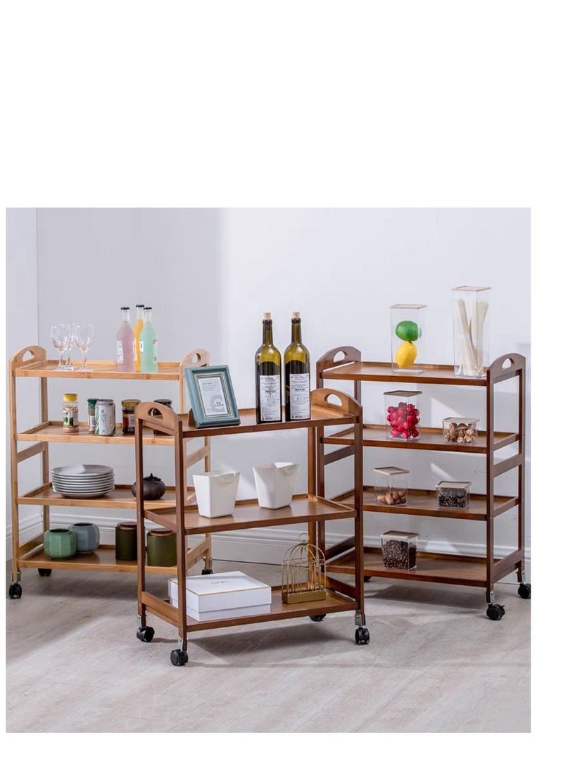 FFD Bamboo Kitchen Trolley Kitchen Storage Rack Serving Trolley Island Cart with Rotating Wheels Storage Shelf Rack with Wheels Storage Trolley Storage Shelf