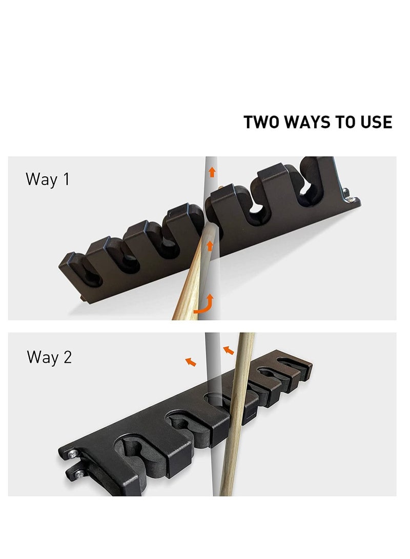 Pool Cue Rack, Wall Mounted Stick Holder with EVA Clip, Plastic Billiard Accessories for Game Room Clubs Players(Black / 6 Cues)