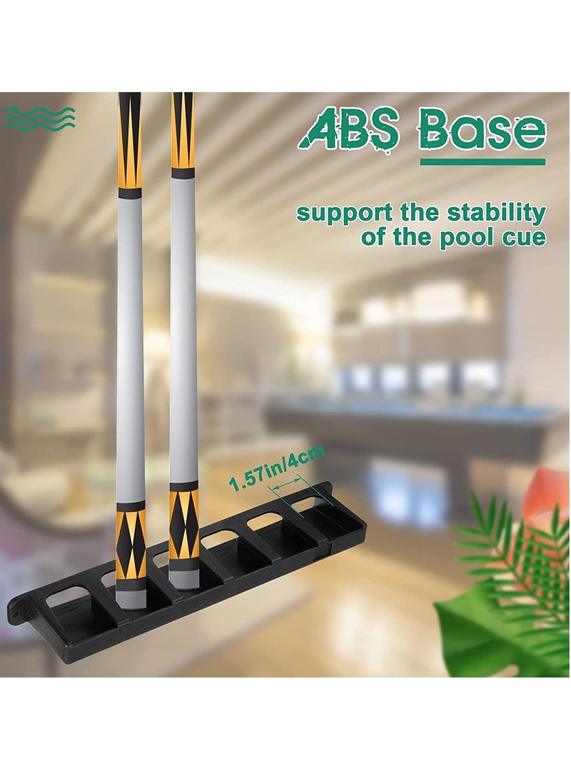 Pool Cue Rack, Wall Mounted Stick Holder with EVA Clip, Plastic Billiard Accessories for Game Room Clubs Players(Black / 6 Cues)