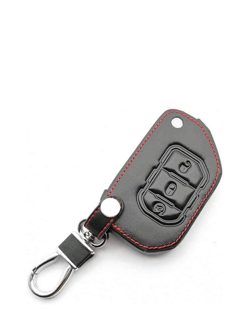 Leather Car Keys Cover Key Holder Bag Case 3 Buttons Folding Wallet Accessories Interior,For Jeep Wrangler JL 2018