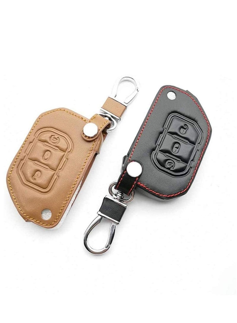 Leather Car Keys Cover Key Holder Bag Case 3 Buttons Folding Wallet Accessories Interior,For Jeep Wrangler JL 2018