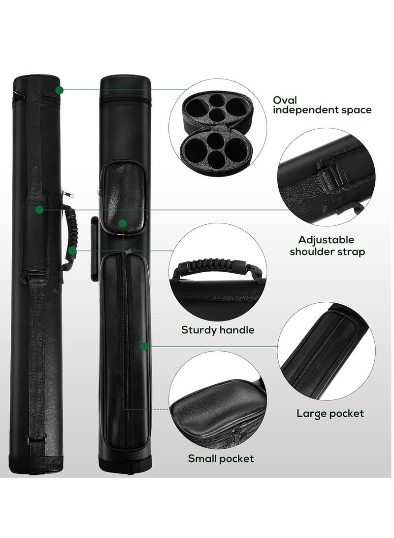 2 x 2 Hard Oval Pool Cue Billiard Stick Carrying Case Pool Table Accessories Pool Cue Case Pool Stick Case Billiard Cue Cases 4 Holes Pu Pool Cue Bags with 2 Pieces Pool Chalk Cubes
