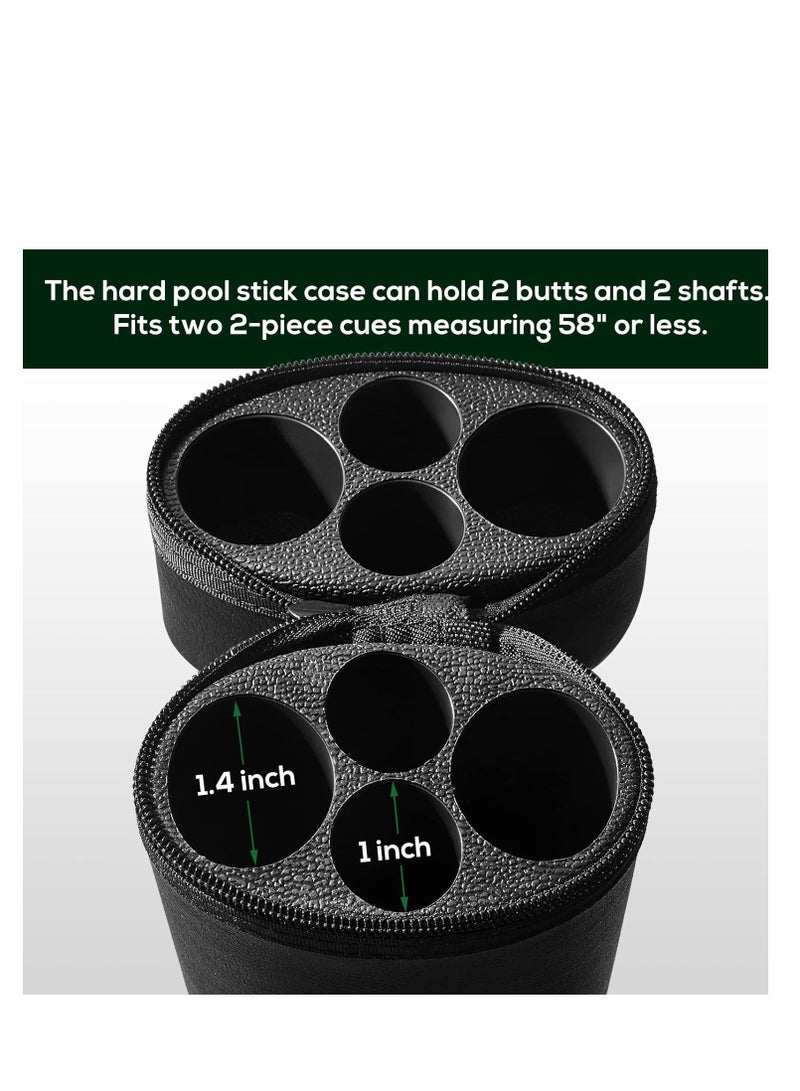 2 x 2 Hard Oval Pool Cue Billiard Stick Carrying Case Pool Table Accessories Pool Cue Case Pool Stick Case Billiard Cue Cases 4 Holes Pu Pool Cue Bags with 2 Pieces Pool Chalk Cubes