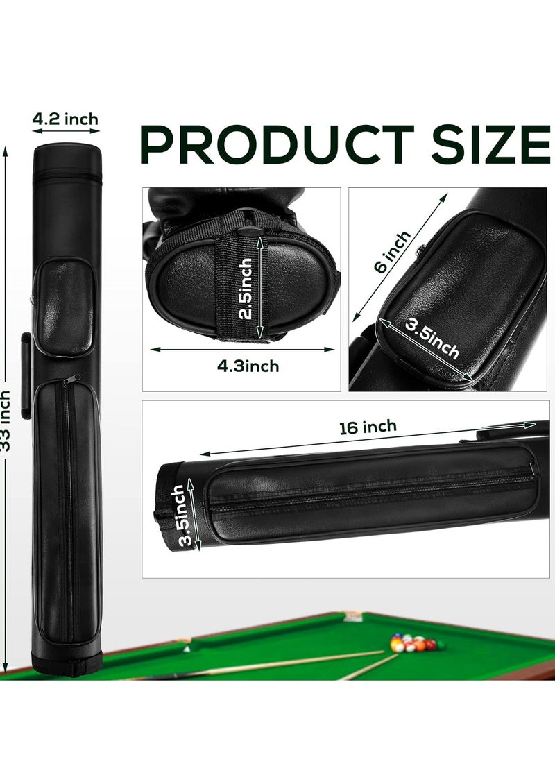 2 x 2 Hard Oval Pool Cue Billiard Stick Carrying Case Pool Table Accessories Pool Cue Case Pool Stick Case Billiard Cue Cases 4 Holes Pu Pool Cue Bags with 2 Pieces Pool Chalk Cubes