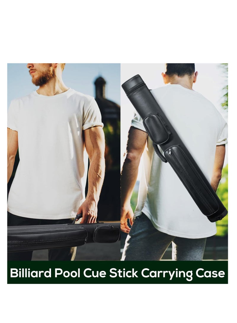 2 x 2 Hard Oval Pool Cue Billiard Stick Carrying Case Pool Table Accessories Pool Cue Case Pool Stick Case Billiard Cue Cases 4 Holes Pu Pool Cue Bags with 2 Pieces Pool Chalk Cubes