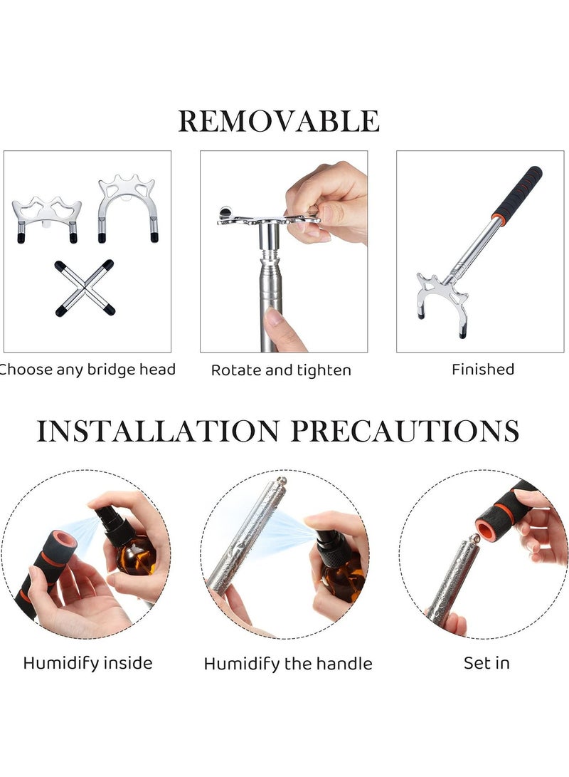 Retractable Billiard Bridge Stand with 3 Pieces of Detachable Heads Easy Storage Light Weight Suitable for Pool Table Snooker (Silver Set 4)