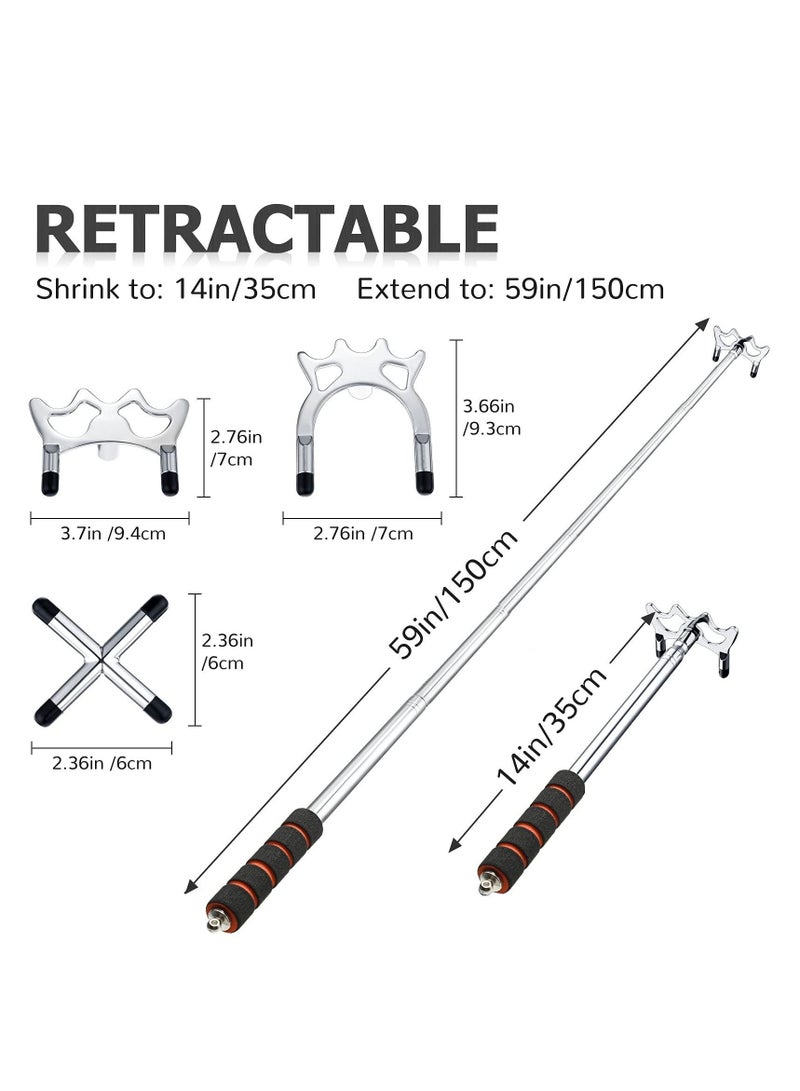 Retractable Billiard Bridge Stand with 3 Pieces of Detachable Heads Easy Storage Light Weight Suitable for Pool Table Snooker (Silver Set 4)