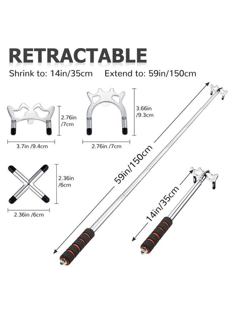 Retractable Billiard Bridge Stand with 3 Pieces of Detachable Bridge Heads Easy Storage Light Weight Suitable for Pool Table  Snooker (Silver  Set of 4)