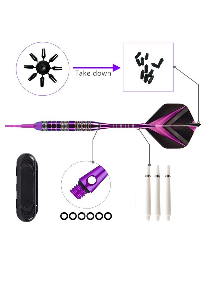 Tip Darts Set - Professional Soft Dart Set Colorful Tip for Dartboard with Iron Barrels and Extra Aluminum Shafts, Flights + Dart Tool + Gift Case