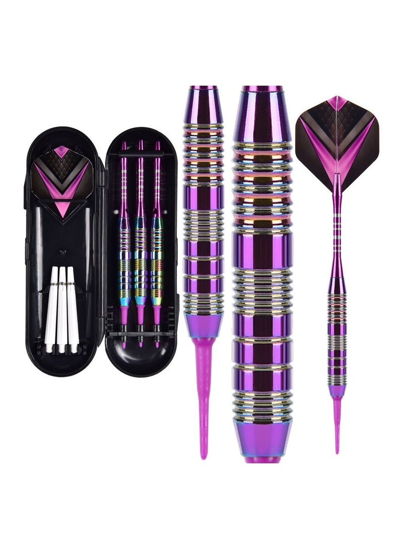 Tip Darts Set - Professional Soft Dart Set Colorful Tip for Dartboard with Iron Barrels and Extra Aluminum Shafts, Flights + Dart Tool + Gift Case