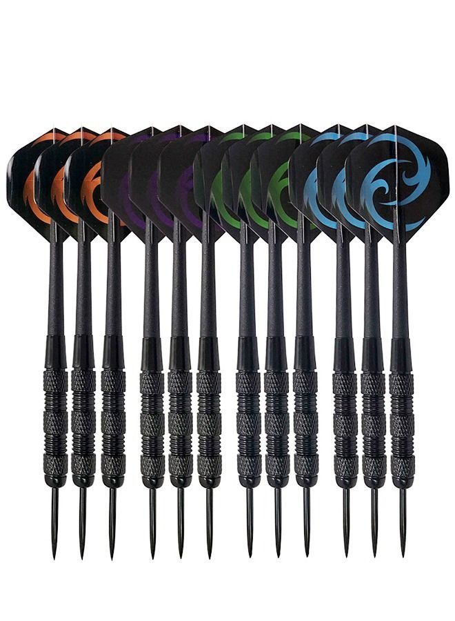 12PCS Steel Tip Darts Set 22 Grams- Professional Darts Steel Tip for Dartboard with Nonslip Iron Barrel, Flights + Gift Case - Darts Metal Tip