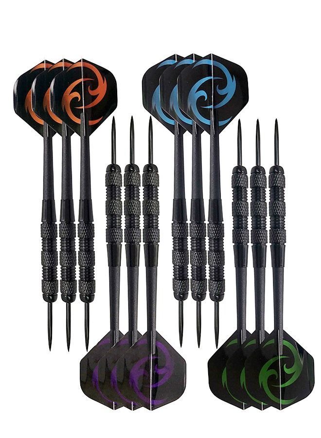 12PCS Steel Tip Darts Set 22 Grams- Professional Darts Steel Tip for Dartboard with Nonslip Iron Barrel, Flights + Gift Case - Darts Metal Tip