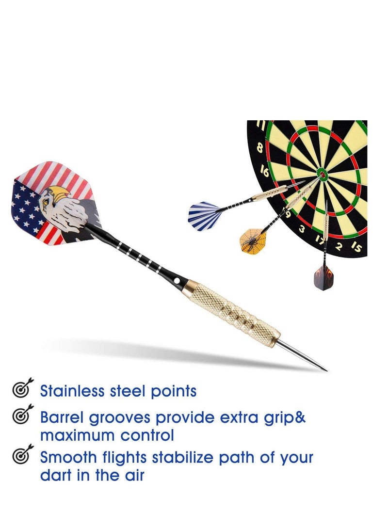 UZOPI 15 Packs Steel Tip Darts 18 Grams with Dart Sharpener and 3 Extra Flights Aluminum Shafts & Brass Barrels Levels in Every Rec Room Man Cave and Game Room