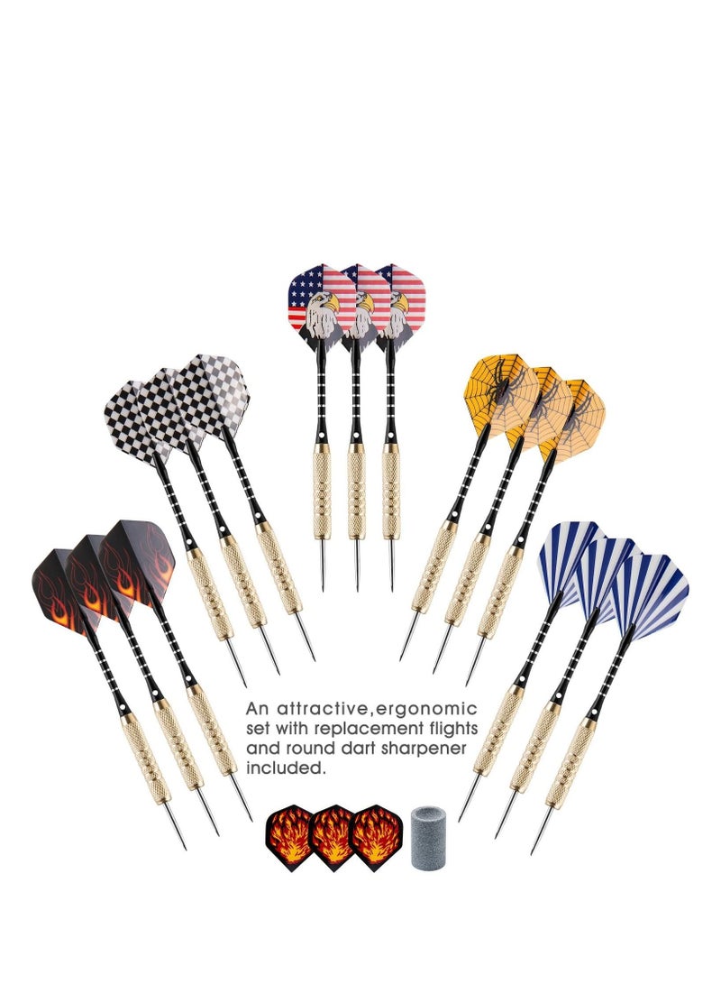 UZOPI 15 Packs Steel Tip Darts 18 Grams with Dart Sharpener and 3 Extra Flights Aluminum Shafts & Brass Barrels Levels in Every Rec Room Man Cave and Game Room