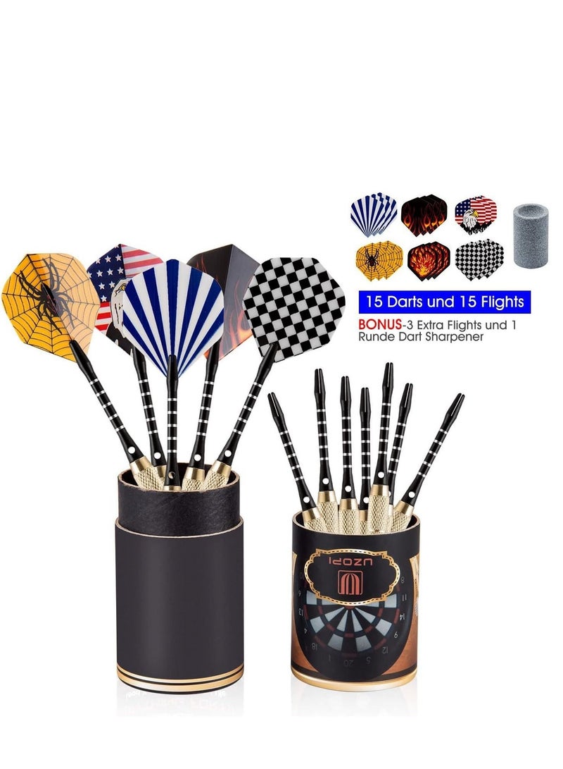 UZOPI 15 Packs Steel Tip Darts 18 Grams with Dart Sharpener and 3 Extra Flights Aluminum Shafts & Brass Barrels Levels in Every Rec Room Man Cave and Game Room