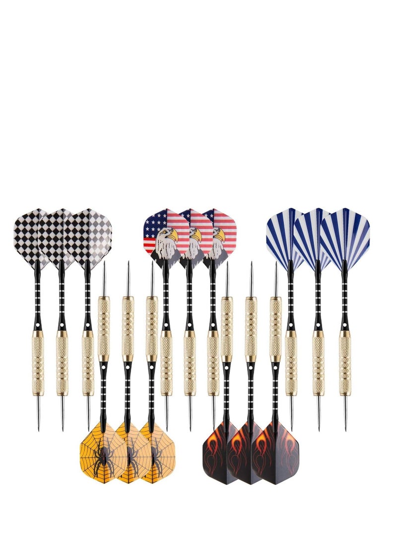 UZOPI 15 Packs Steel Tip Darts 18 Grams with Dart Sharpener and 3 Extra Flights Aluminum Shafts & Brass Barrels Levels in Every Rec Room Man Cave and Game Room