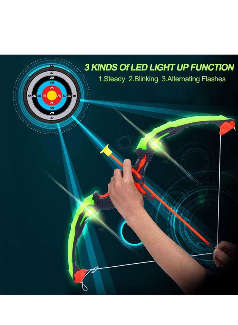 Kids Archery Bow Arrow Toy Set with Targets Suction Cup Arrows and Quiver LED Light Up Function Toy