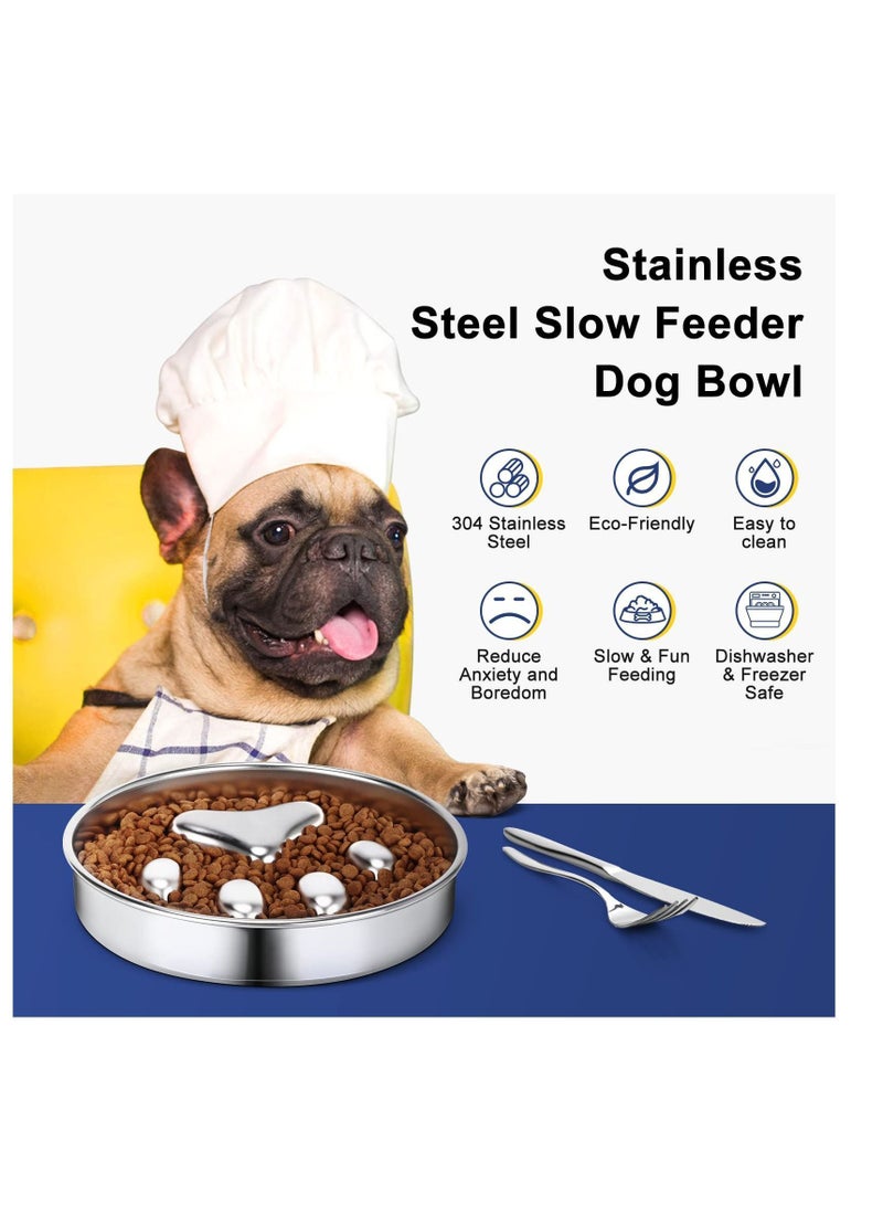 Slow Feeder Dog Bowls 304 Stainless Steel, Metal Food Bowls, Water Bowl for Small & Medium Sized Dogs, Fun Bloat Stop Pet Fast Eaters, Slows Down Pets Eating