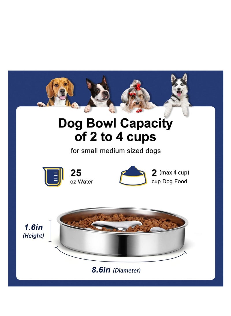 Slow Feeder Dog Bowls 304 Stainless Steel, Metal Dog Food Bowls,  Dog Water Bowl for Small & Medium Sized Dogs, Fun Bloat Stop Pet Bowl for Fast Eaters, Slows Down Pets Eating