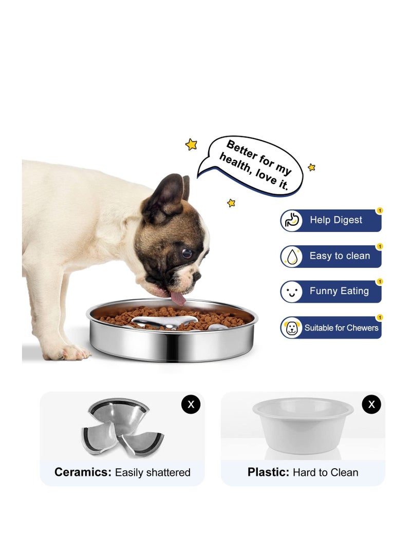 Slow Feeder Dog Bowls 304 Stainless Steel, Metal Food Bowls, Water Bowl for Small & Medium Sized Dogs, Fun Bloat Stop Pet Fast Eaters, Slows Down Pets Eating