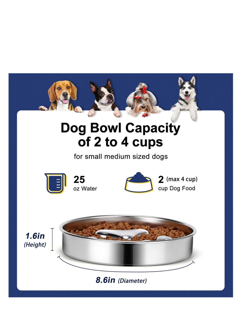 Slow Feeder Dog Bowls 304 Stainless Steel, Metal Food Bowls, Water Bowl for Small & Medium Sized Dogs, Fun Bloat Stop Pet Fast Eaters, Slows Down Pets Eating