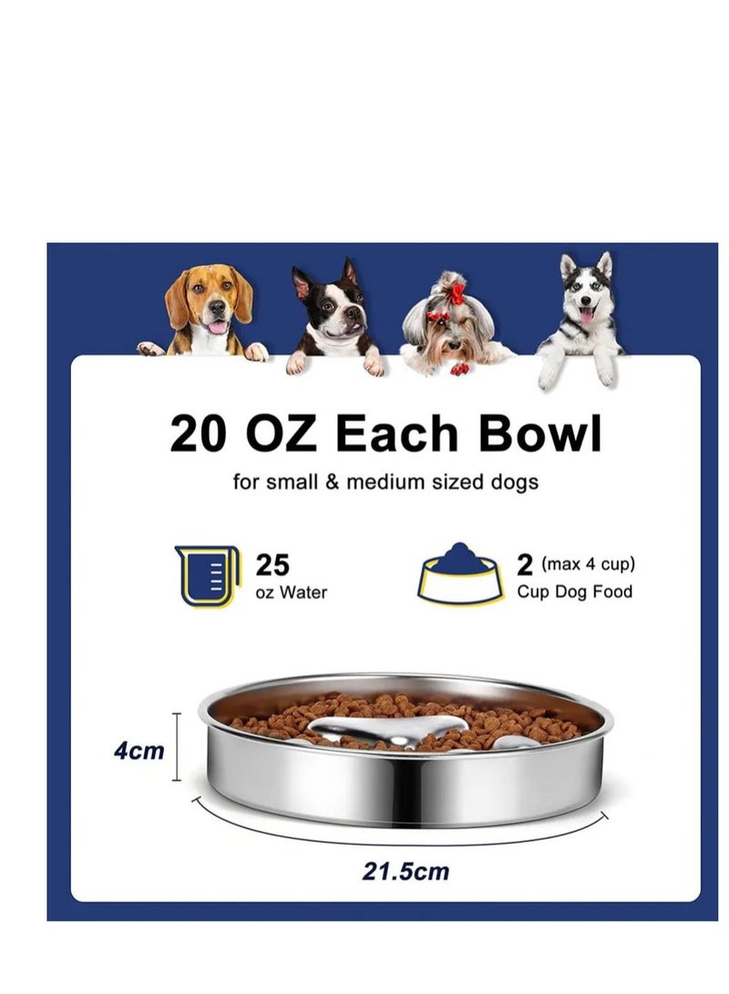Slow Feeder Dog Bowls 304 Stainless Steel, Metal Food Bowls, Water Bowl for Small & Medium Sized Dogs, Fun Bloat Stop Pet Fast Eaters, Slows Down Pets Eating