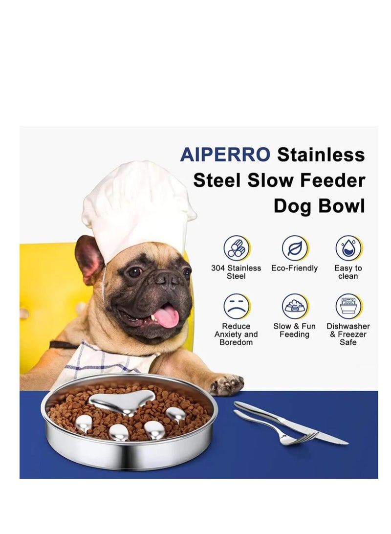 Slow Feeder Dog Bowls 304 Stainless Steel, Metal Food Bowls, Water Bowl for Small & Medium Sized Dogs, Fun Bloat Stop Pet Fast Eaters, Slows Down Pets Eating