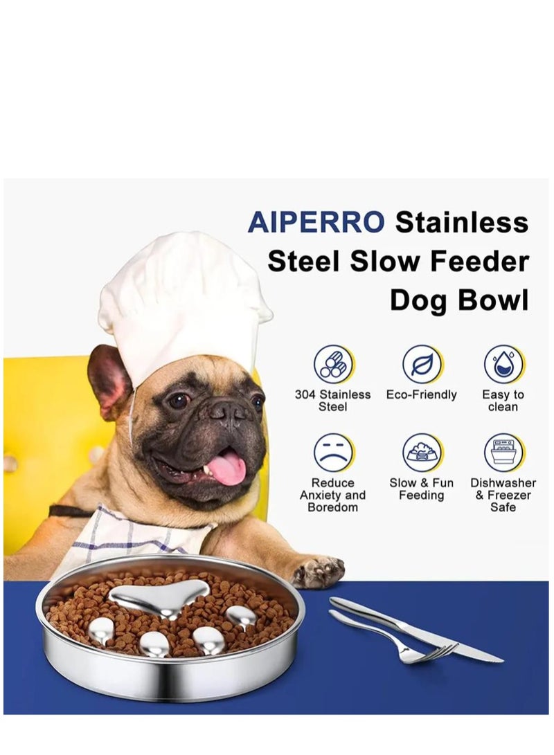 Slow Feeder Dog Bowls 304 Stainless Steel, Metal Food Bowls, Water Bowl for Small & Medium Sized Dogs, Fun Bloat Stop Pet Fast Eaters, Slows Down Pets Eating