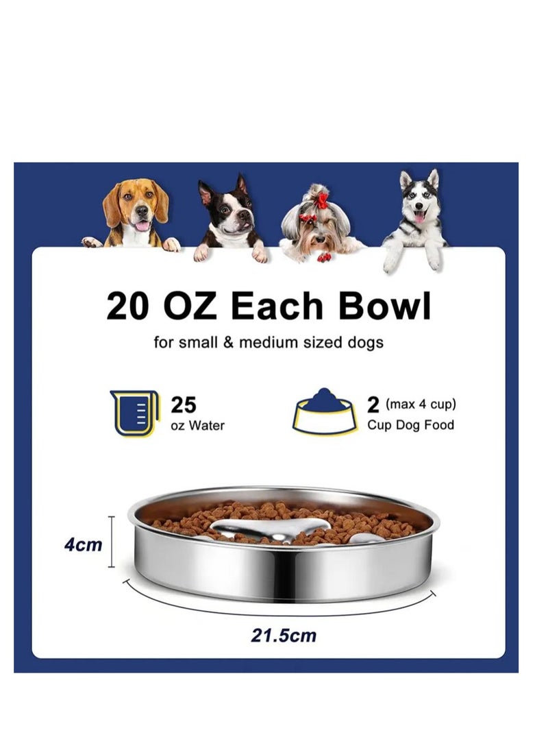 Slow Feeder Dog Bowls 304 Stainless Steel, Metal Food Bowls, Water Bowl for Small & Medium Sized Dogs, Fun Bloat Stop Pet Fast Eaters, Slows Down Pets Eating