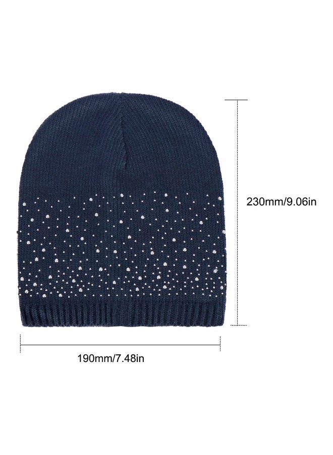 Winter Warm Knitted Crochet Wool Hat Women Skull Rhinestone Beanie Cap Slouchy Skiing Hat (khaki) 24.0x20.0x2.0cm