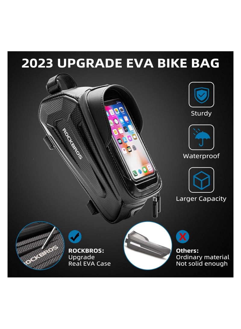 ROCKBROS Bicycle Bag Waterproof Touch Screen Cycling Bag Top Front Tube Frame MTB Road Bike Bag 6.5 Phone Case Bike Accessories