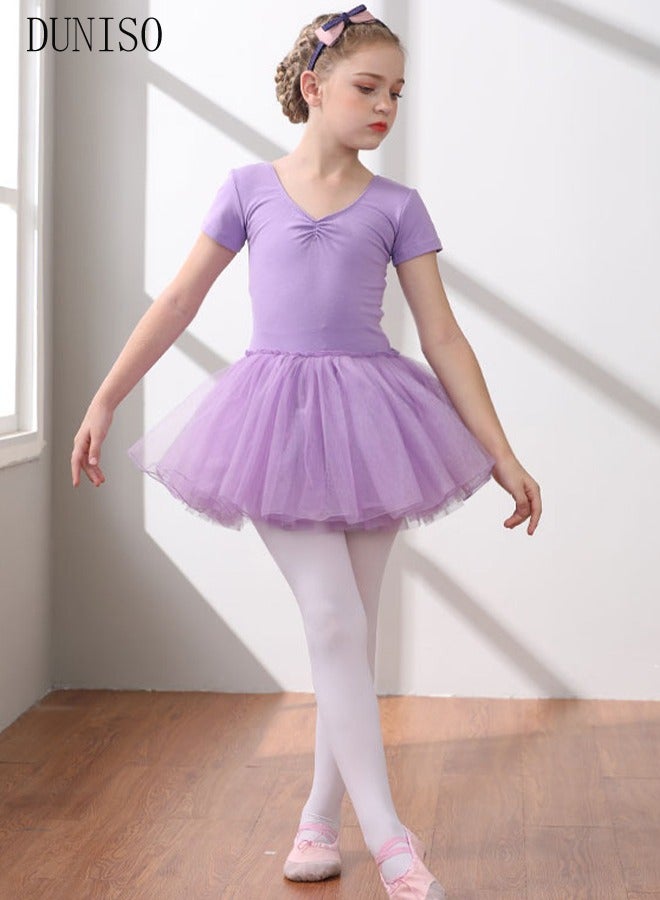 Girls Ballet Dresses Leotards with Skirt Dance Dress Short sleeve Ballerina Tutu Outfit Cotton Dress Ballet Skirt Mini Skirt Princess Dresses Dance Wear Clothes for Little Girl