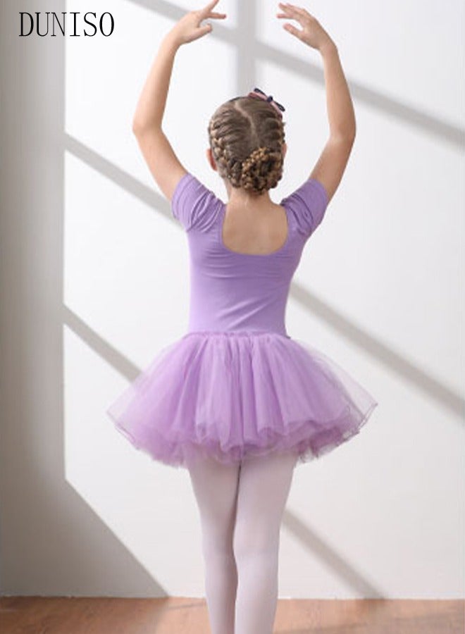 Girls Ballet Dresses Leotards with Skirt Dance Dress Short sleeve Ballerina Tutu Outfit Cotton Dress Ballet Skirt Mini Skirt Princess Dresses Dance Wear Clothes for Little Girl