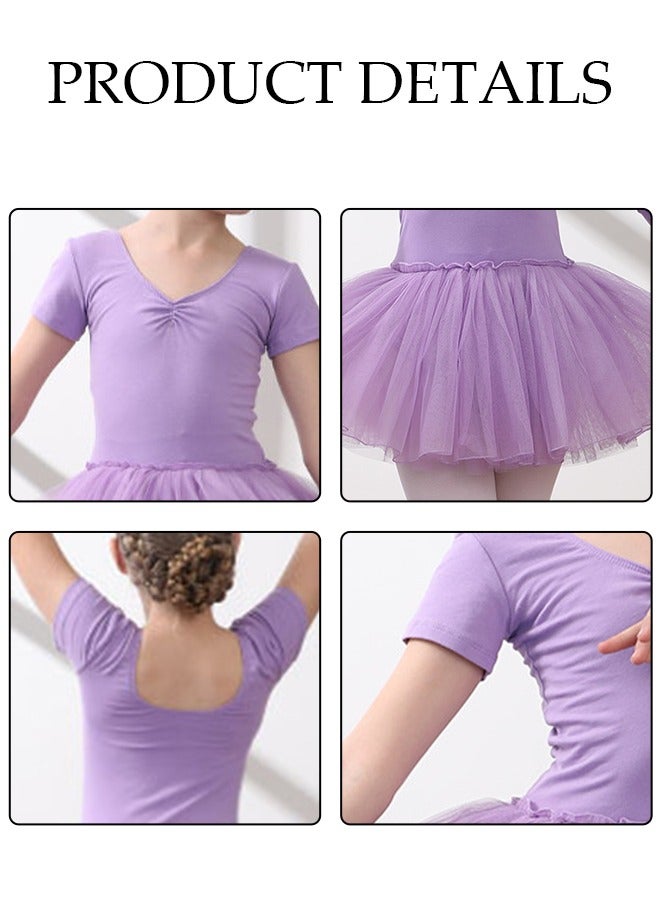 Girls Ballet Dresses Leotards with Skirt Dance Dress Short sleeve Ballerina Tutu Outfit Cotton Dress Ballet Skirt Mini Skirt Princess Dresses Dance Wear Clothes for Little Girl