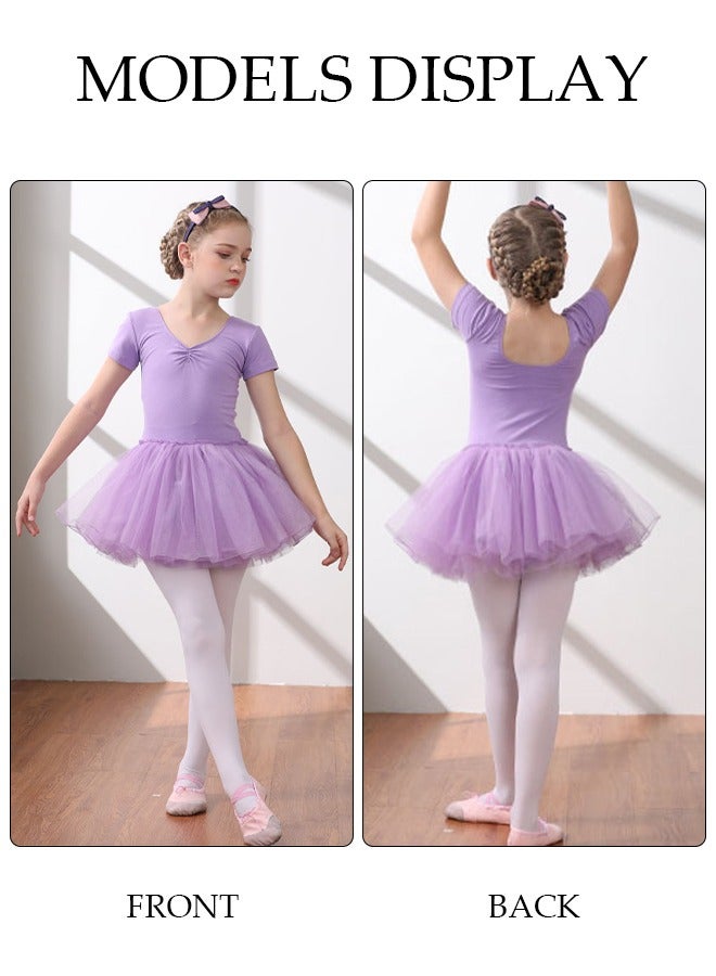 Girls Ballet Dresses Leotards with Skirt Dance Dress Short sleeve Ballerina Tutu Outfit Cotton Dress Ballet Skirt Mini Skirt Princess Dresses Dance Wear Clothes for Little Girl