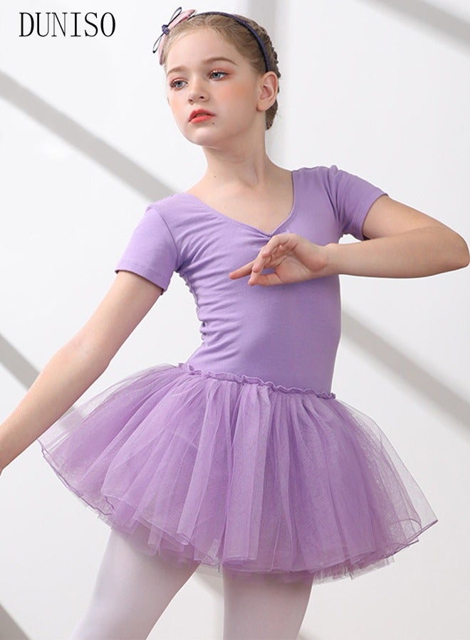 Girls Ballet Dresses Leotards with Skirt Dance Dress Short sleeve Ballerina Tutu Outfit Cotton Dress Ballet Skirt Mini Skirt Princess Dresses Dance Wear Clothes for Little Girl
