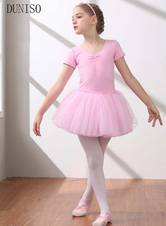 Girls Ballet Dresses Leotards with Skirt Dance Dress Short sleeve Ballerina Tutu Outfit Cotton Dress Ballet Skirt Mini Skirt Princess Dresses Dance Wear Clothes for Little Girl