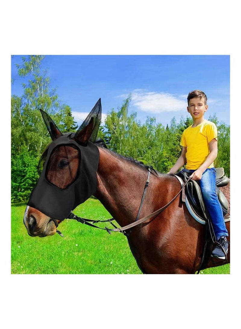 1-Piece Anti Mosquito Protect Horse Mask,Anti-Flyworms Breathable Mesh Horse Mask Riding Equestrian Equipment,Colour Black