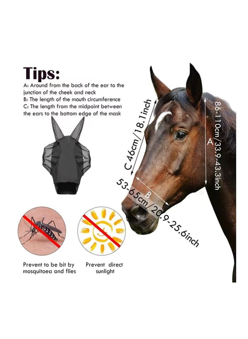 1-Piece Anti Mosquito Protect Horse Mask,Anti-Flyworms Breathable Mesh Horse Mask Riding Equestrian Equipment,Colour Black