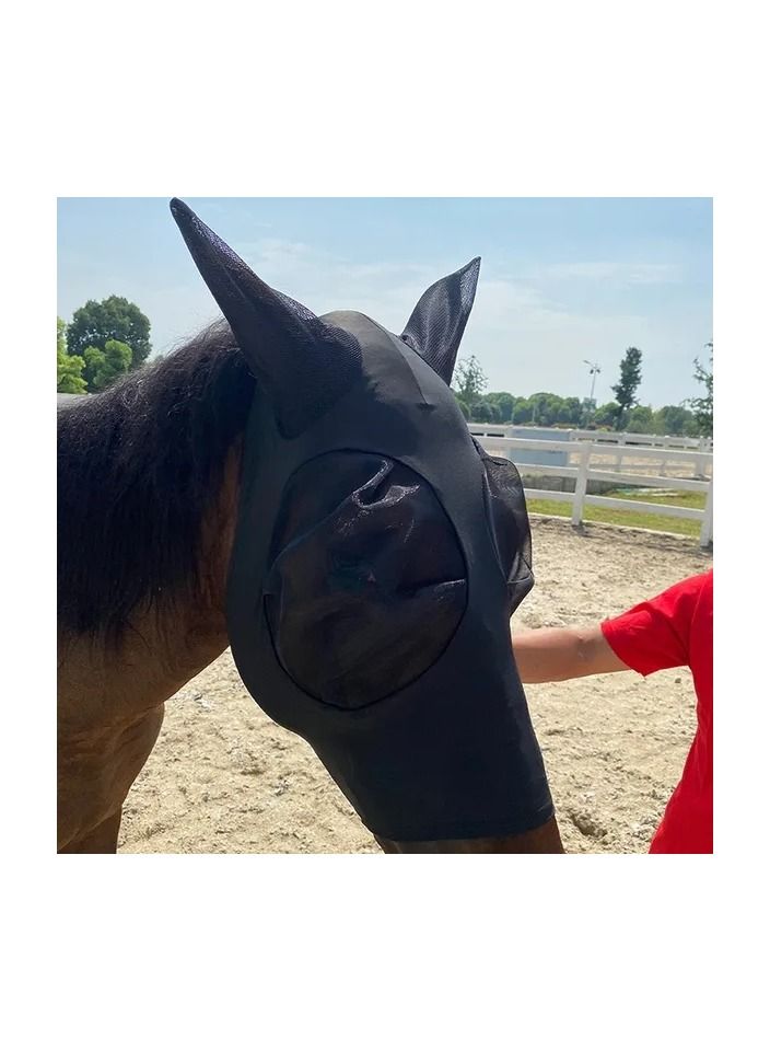 1-Piece Anti Mosquito Protect Horse Mask,Anti-Flyworms Breathable Mesh Horse Mask Riding Equestrian Equipment,Colour Black