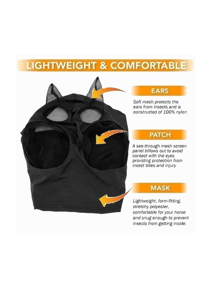 1-Piece Anti Mosquito Protect Horse Mask,Anti-Flyworms Breathable Mesh Horse Mask Riding Equestrian Equipment,Colour Black