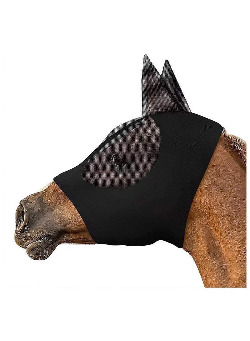 1-Piece Anti Mosquito Protect Horse Mask,Anti-Flyworms Breathable Mesh Horse Mask Riding Equestrian Equipment,Colour Black