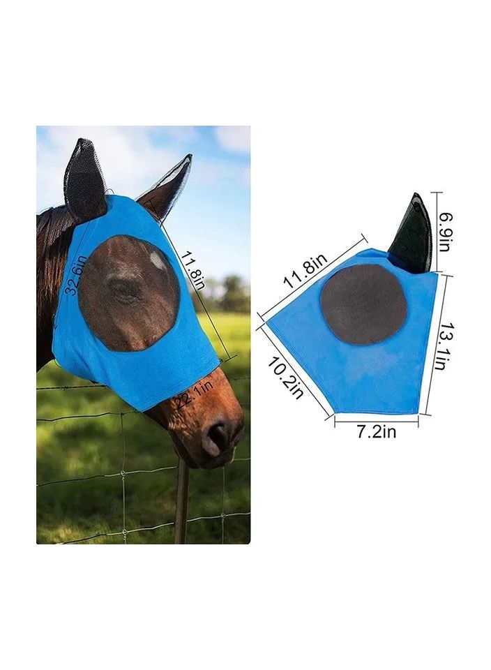 1-Piece Anti Mosquito Protect Horse Mask,Anti-Flyworms Breathable Mesh Horse Mask Riding Equestrian Equipment,Colour Blue